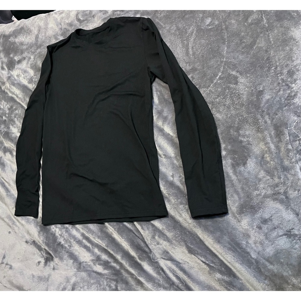 Black Long Sleeve Crew Neck Performance Top Stretch Base Layer Medium